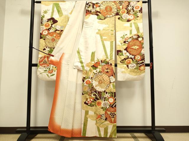 平和屋着物▼豪華振袖　駒刺繍　吉祥花文　金彩　正絹　逸品　DABG3702du