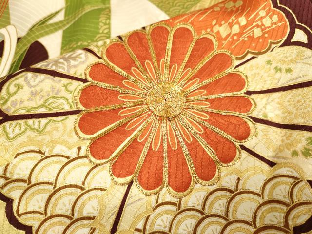 平和屋着物▼豪華振袖　駒刺繍　吉祥花文　金彩　正絹　逸品　DABG3702du