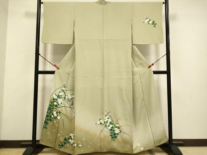 平和屋着物▼訪問着　手描き　雀　稲穂　草花文　暈し染め　金彩　正絹　逸品　DABG3719du