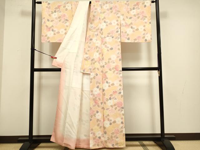 平和屋着物●上質な小紋　椿　地紋起こし　正絹　逸品　DABG3741du