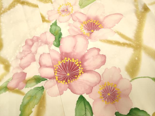 平和屋着物●訪問着　手描き　草花文　三越扱い　正絹　逸品　DABG3744du