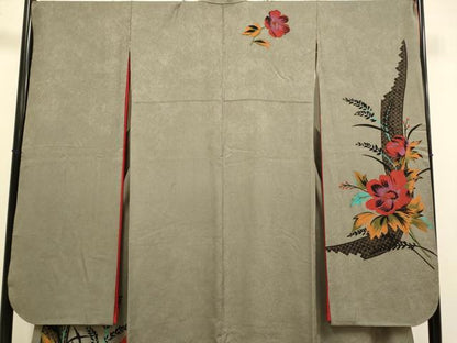 平和屋着物●ファッションデザイナー　MICHIKO LONDON　コシノミチコ　振袖　草花文　金彩　正絹　逸品　DABG3747du