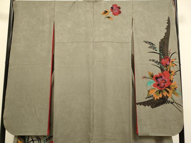 平和屋着物●ファッションデザイナー　MICHIKO LONDON　コシノミチコ　振袖　草花文　金彩　正絹　逸品　DABG3747du