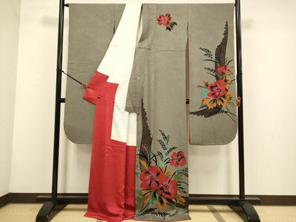 平和屋着物●ファッションデザイナー　MICHIKO LONDON　コシノミチコ　振袖　草花文　金彩　正絹　逸品　DABG3747du