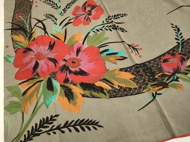平和屋着物●ファッションデザイナー　MICHIKO LONDON　コシノミチコ　振袖　草花文　金彩　正絹　逸品　DABG3747du