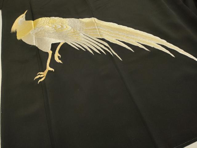 平和屋着物▼豪華黒留袖　総刺繍　尾長鳥　金銀糸　正絹　逸品　DABG3755du
