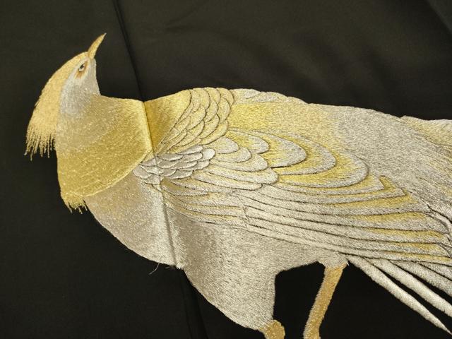 平和屋着物▼豪華黒留袖　総刺繍　尾長鳥　金銀糸　正絹　逸品　DABG3755du