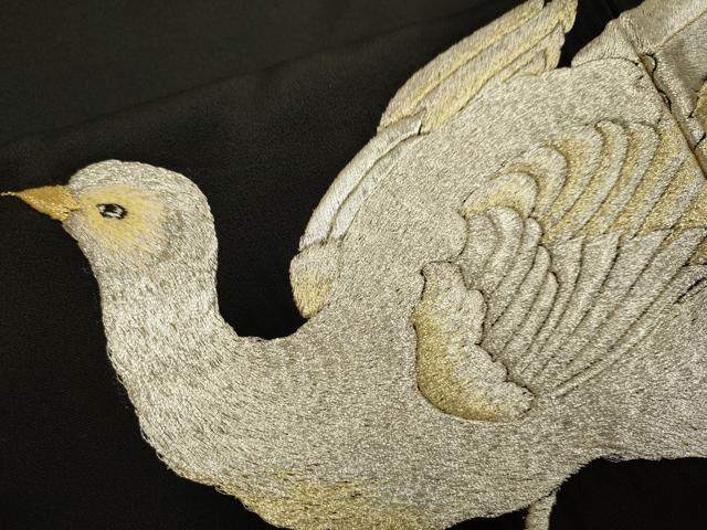 平和屋着物▼豪華黒留袖　総刺繍　尾長鳥　金銀糸　正絹　逸品　DABG3755du