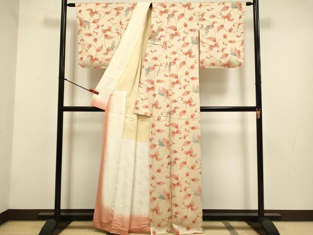 平和屋着物●上質な小紋　葡萄蔦の葉文　地紋起こし　正絹　逸品　DABG3757du