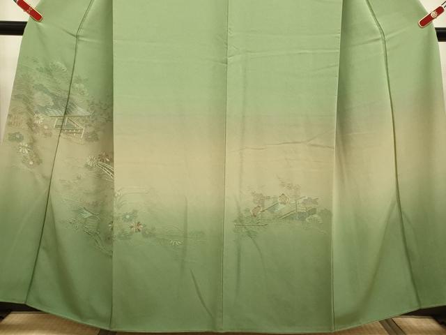 平和屋着物▼中国三大刺繍　スワトウ刺繍　汕頭刺繍　総刺繍　訪問着　風景花文　正絹　逸品　DABG3759du