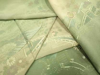 平和屋着物▼中国三大刺繍　スワトウ刺繍　汕頭刺繍　総刺繍　訪問着　風景花文　正絹　逸品　DABG3759du