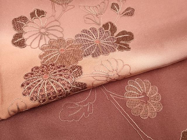 平和屋着物▼中国三大刺繍　スワトウ刺繍　汕頭刺繍　総刺繍　訪問着　菊　暈し染め　正絹　逸品　DABG3762du