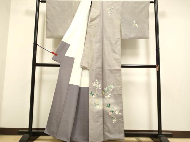 平和屋着物●訪問着　白山紬地　枝花文　暈し染め　正絹　逸品　DABG3765du