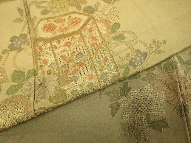 平和屋着物▼中国三大刺繍　スワトウ刺繍　汕頭刺繍　総刺繍　訪問着　貝桶花文　暈し染め　正絹　逸品　DABG3766du