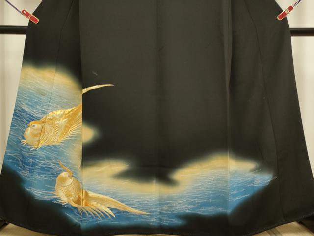 平和屋着物▼豪華黒留袖　駒刺繍　総刺繍　尾長鳥　暈し染め　金彩　正絹　逸品　DABG3767du