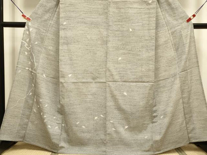 平和屋着物▽日本工芸正会員 縮屋六代目 樋口隆司 訪問着 単衣 紬ちりめん 小千谷織物 月 雪輪舞桜文 証紙付き 正絹 逸品 DABG3783du