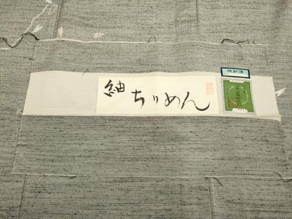 平和屋着物▽日本工芸正会員 縮屋六代目 樋口隆司 訪問着 単衣 紬ちりめん 小千谷織物 月 雪輪舞桜文 証紙付き 正絹 逸品 DABG3783du