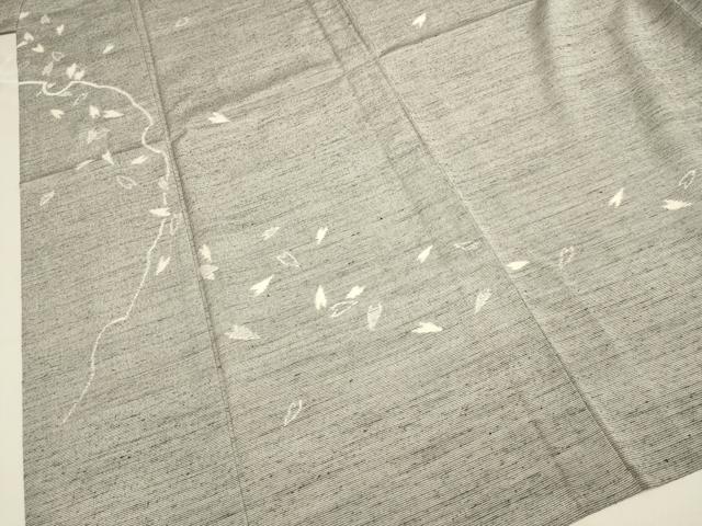平和屋着物▽日本工芸正会員 縮屋六代目 樋口隆司 訪問着 単衣 紬ちりめん 小千谷織物 月 雪輪舞桜文 証紙付き 正絹 逸品 DABG3783du