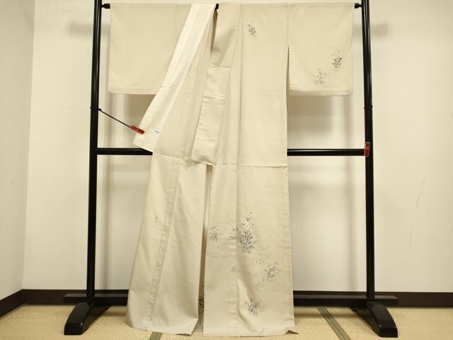 平和屋着物▽染色家　岸上純平　訪問着　本塩沢　単衣　流水花文　正絹　逸品　DABG3789du