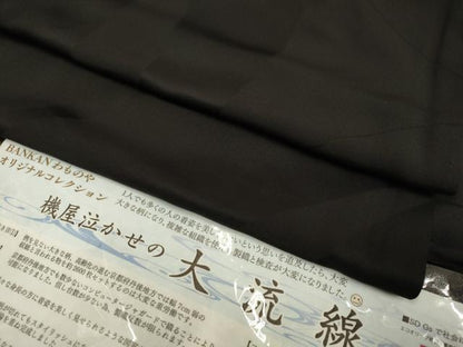 平和屋着物▽BANKANわものや　色無地　単衣　大流線　黒地　反端付き　正絹　逸品　DABG3791du