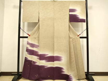 平和屋着物▽訪問着　単衣　刺繍　草花文　暈し染め　金彩　正絹　逸品　DABG3792du