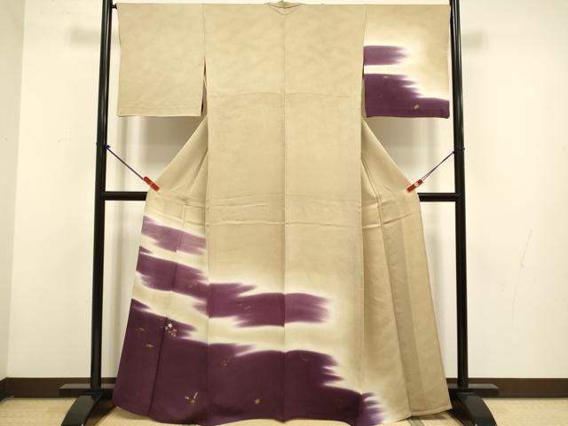 平和屋着物▽訪問着　単衣　刺繍　草花文　暈し染め　金彩　正絹　逸品　DABG3792du