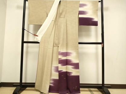 平和屋着物▽訪問着　単衣　刺繍　草花文　暈し染め　金彩　正絹　逸品　DABG3792du
