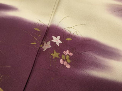 平和屋着物▽訪問着　単衣　刺繍　草花文　暈し染め　金彩　正絹　逸品　DABG3792du