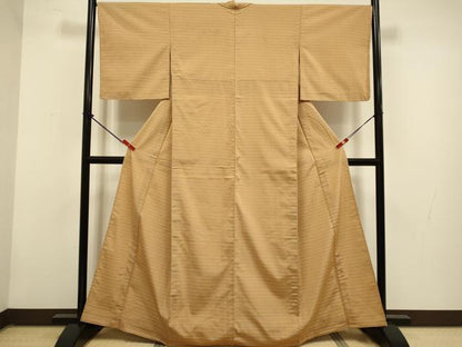 平和屋着物▽上質なお召　単衣　吉野間道　正絹　逸品　DABG3793du