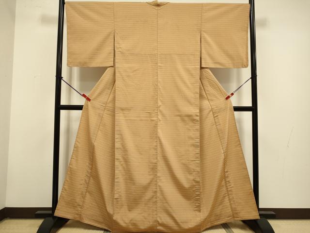 平和屋着物▽上質なお召　単衣　吉野間道　正絹　逸品　DABG3793du