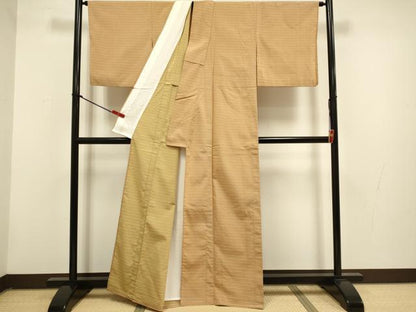 平和屋着物▽上質なお召　単衣　吉野間道　正絹　逸品　DABG3793du