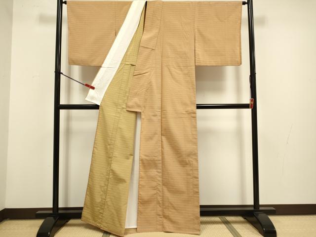 平和屋着物▽上質なお召　単衣　吉野間道　正絹　逸品　DABG3793du
