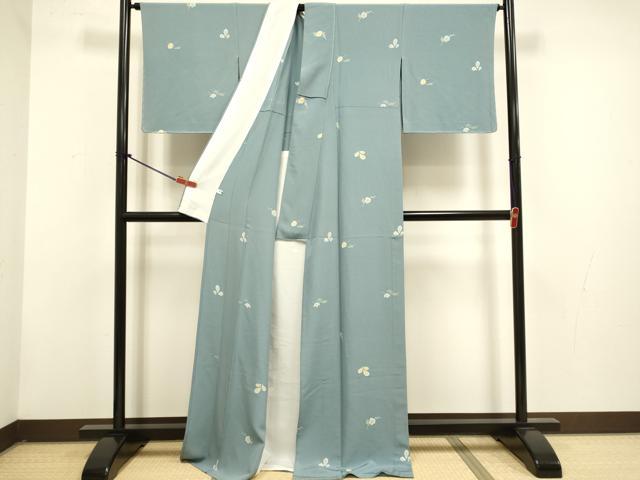 平和屋着物▽上質な小紋　単衣　枝梅文　ロング丈　正絹　逸品　DABG3795du