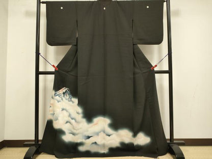 平和屋着物▽豪華黒留袖　単衣　刺繍　遠山文　暈し染め　ロング丈　正絹　逸品　DABG3799du