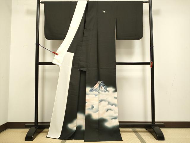 平和屋着物▽豪華黒留袖　単衣　刺繍　遠山文　暈し染め　ロング丈　正絹　逸品　DABG3799du