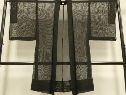 平和屋着物▽長羽織　スリーシーズン　春夏秋　塵除け　黒地　正絹　逸品　DABG3803du