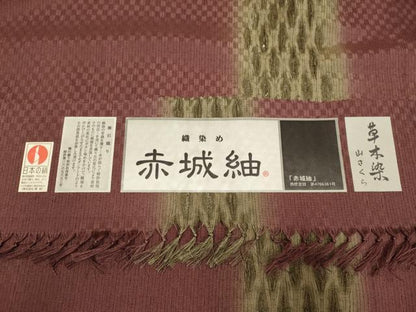 平和屋着物▽十日町 名門青柳謹製 櫛引織 赤城紬 草木染 道中着 スリーシーズン 春夏秋 塵除け 間道 草木染 証紙付き 正絹 逸品 DABG3805du