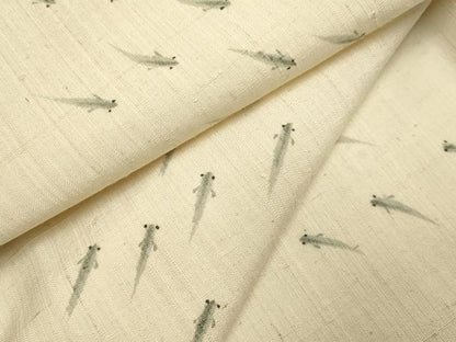平和屋着物▽上質な紬　単衣　魚　正絹　逸品　DABG3806du