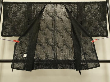 平和屋着物▽染織デザイナー 堀口無月 MUGETSU チュール織 道行コート スリーシーズン 春夏秋 塵除け 幾何学文様 黒地 DABG3813du
