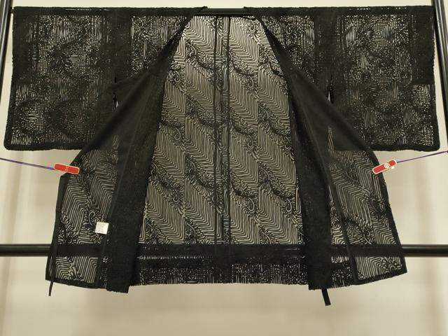平和屋着物▽染織デザイナー 堀口無月 MUGETSU チュール織 道行コート スリーシーズン 春夏秋 塵除け 幾何学文様 黒地 DABG3813du