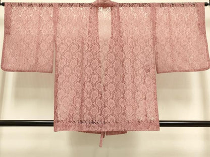 平和屋着物▽道中着　スリーシーズン　春夏秋　塵除け　花尽くし　総レース　薄紅色　DABG3814du