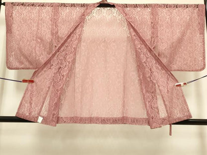 平和屋着物▽道中着　スリーシーズン　春夏秋　塵除け　花尽くし　総レース　薄紅色　DABG3814du