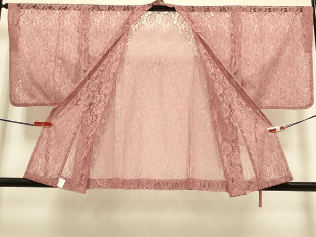 平和屋着物▽道中着　スリーシーズン　春夏秋　塵除け　花尽くし　総レース　薄紅色　DABG3814du