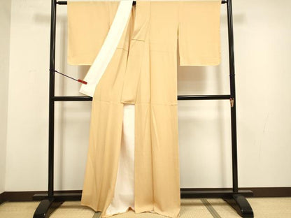 平和屋着物▽上質な色無地　単衣　杏色　正絹　逸品　DABG3815du