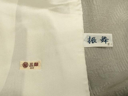 平和屋着物▽上質な色無地　単衣　立波地紋　茶鼠色　三越扱い　正絹　逸品　DABG3816du