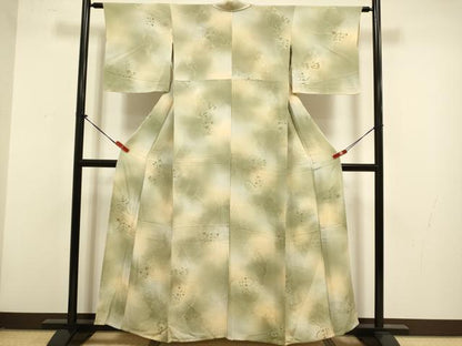 平和屋着物▽上質な小紋　単衣　切嵌草花文　暈し染め　地紋起こし　正絹　逸品　DABG3817du