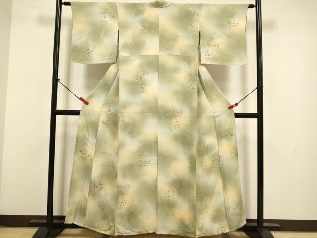 平和屋着物▽上質な小紋　単衣　切嵌草花文　暈し染め　地紋起こし　正絹　逸品　DABG3817du