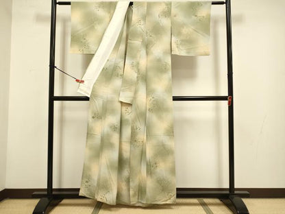 平和屋着物▽上質な小紋　単衣　切嵌草花文　暈し染め　地紋起こし　正絹　逸品　DABG3817du
