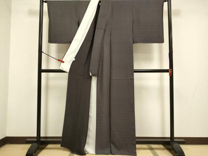 平和屋着物▽京都西陣　澤屋重兵衛　紬　単衣　横段文　反端付き　正絹　逸品　DABG3824du