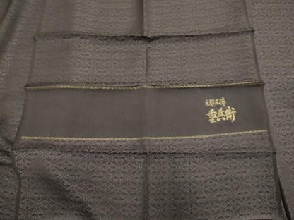 平和屋着物▽京都西陣　澤屋重兵衛　紬　単衣　横段文　反端付き　正絹　逸品　DABG3824du